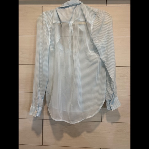 Semi-sheer Blue and White Striped Button Up - Picture 2 of 2